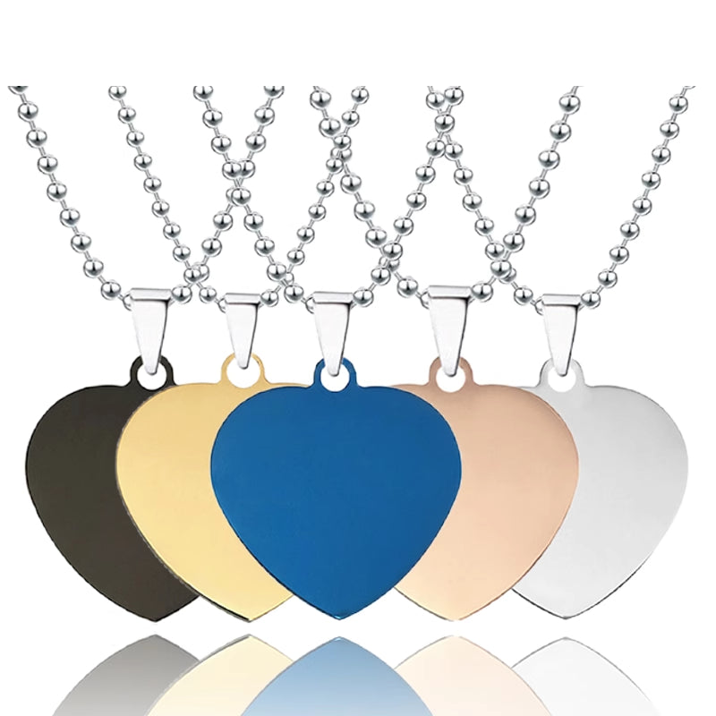 Titanium steel necklace 30mm heart-shaped blank wordless material Holiday gift engraved stainless steel necklace 100 Pcs