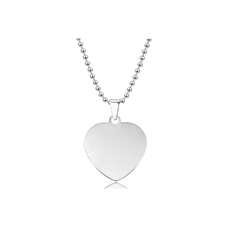 Titanium steel necklace 30mm heart-shaped blank wordless material Holiday gift engraved stainless steel necklace 100 Pcs