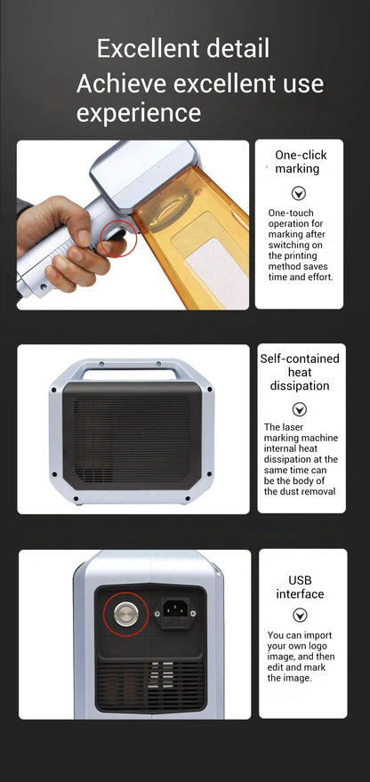 FYID-Feiyide Handheld Fiber Laser Marking Machine 20W/30W/50W Laser Engraving Machine 110V/220V Portable Fiber Marker for all Metal and some non-metal for Individual Shop/Factory/Home. Working area of 100 * 100mm