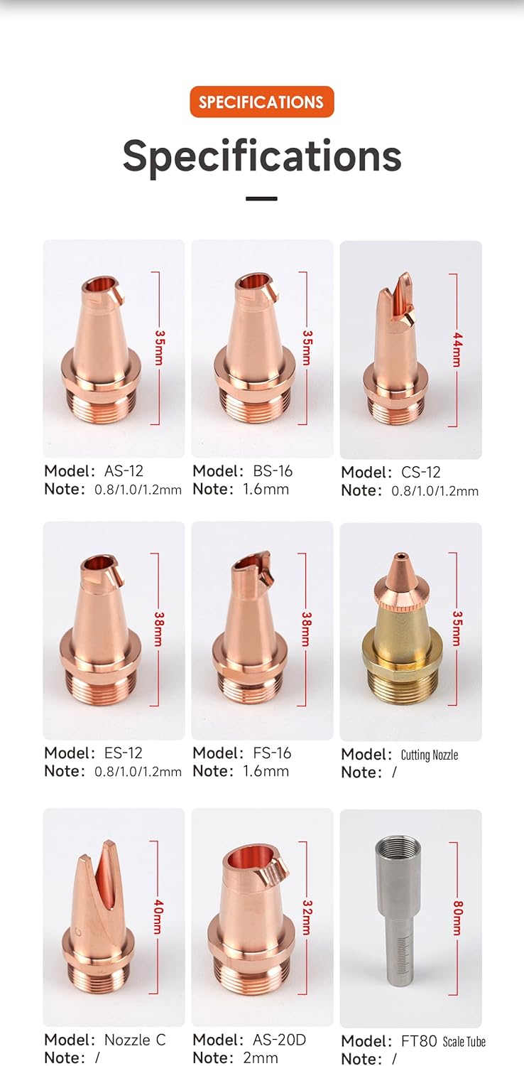 FYID-Feiyide Laser Welding Nozzles Copper Nozzle for Handheld Portable Machine for SUP23S/T 8 Specifications of and FT80 Scale Tube