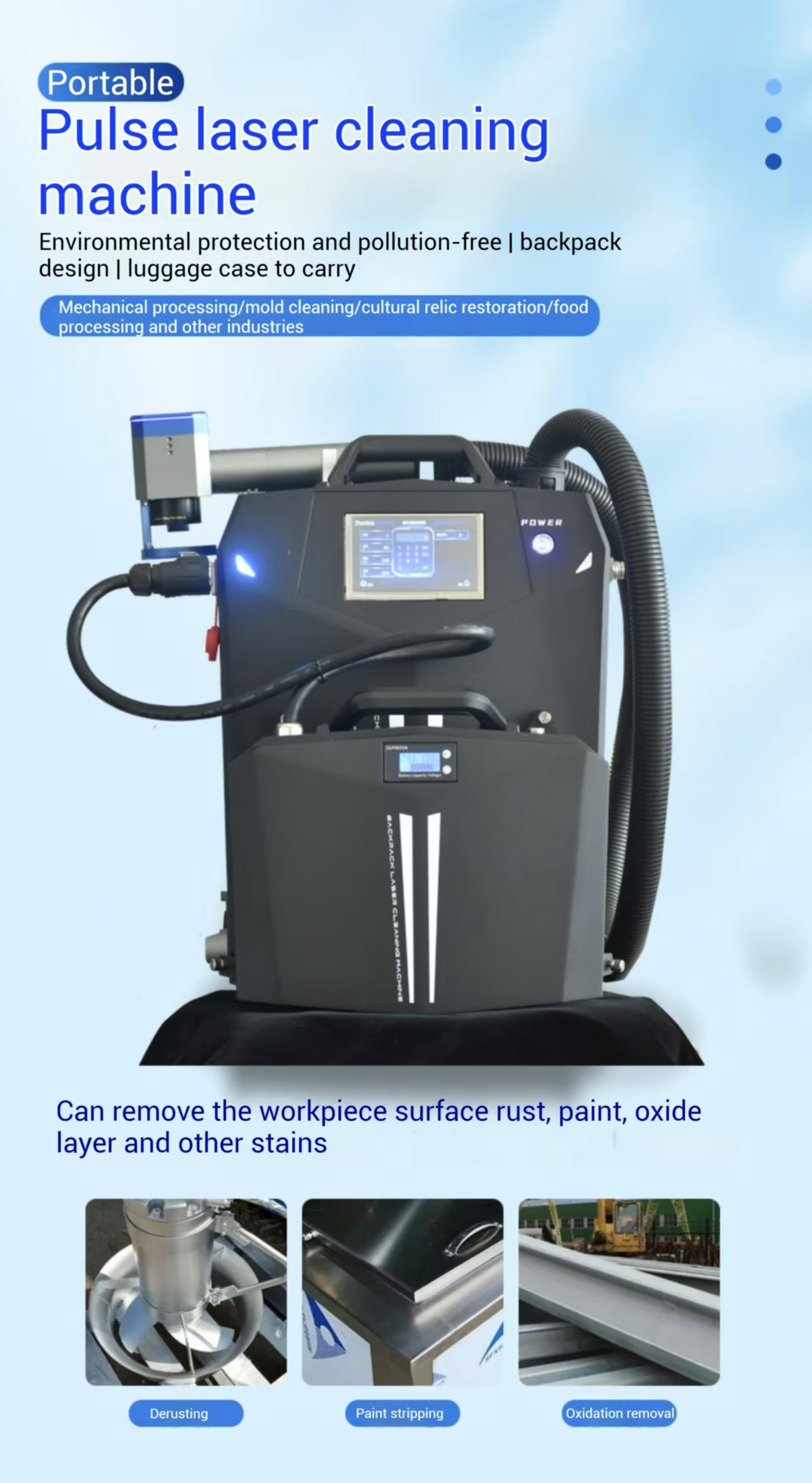 FYID-FeiyidePulse industries laser cleaner Battery included cleaning equipment metal wood paint rust removal laser cleaning machine